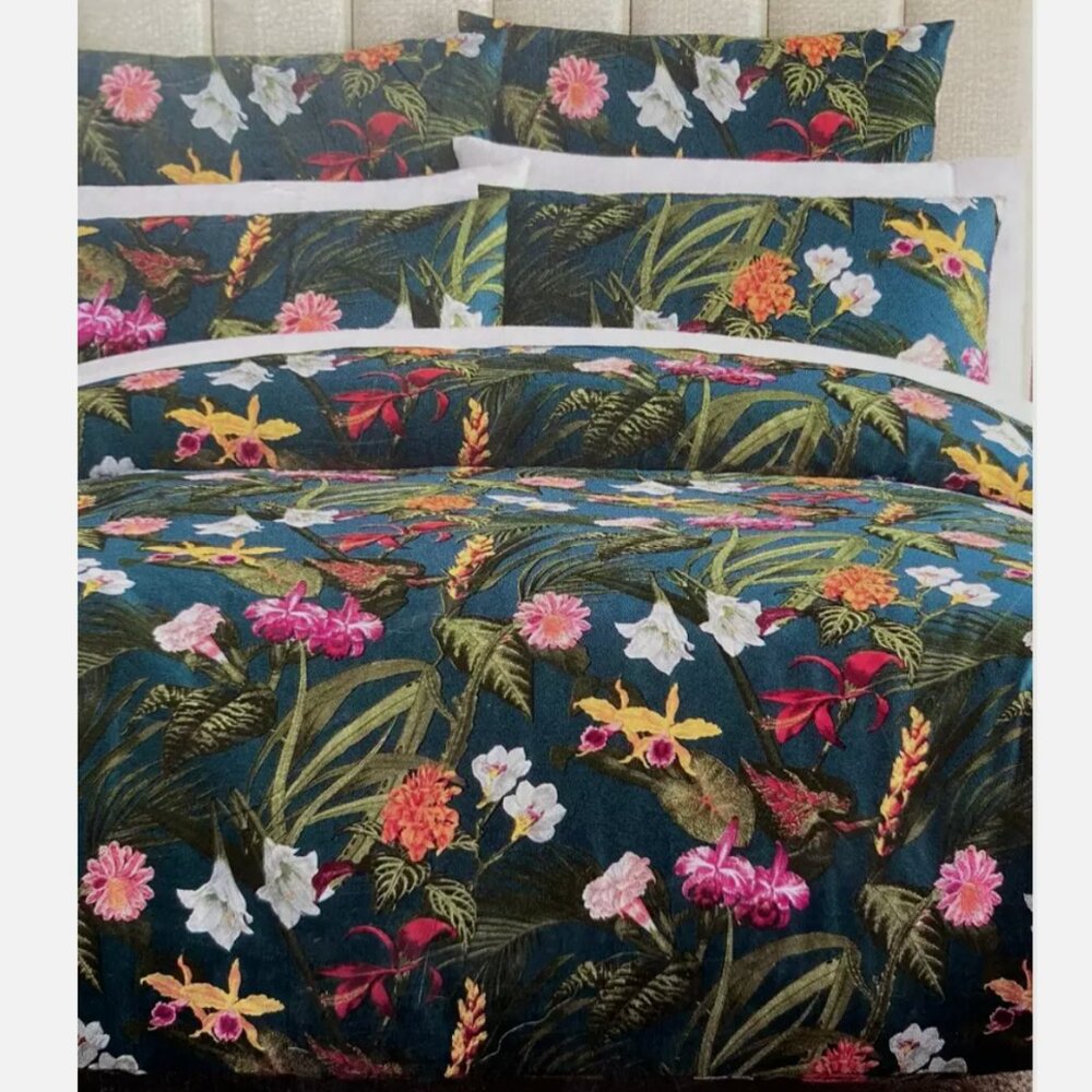 3pc Christian Lacroix KING Duvet Cover Shams Set Cotton Tropical Floral Orchid